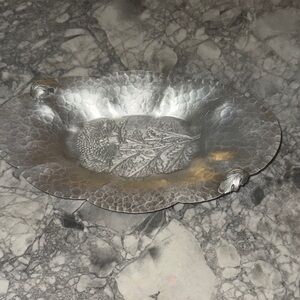 Hand Wrought Hammered Silver Aluminum Decorative Tray